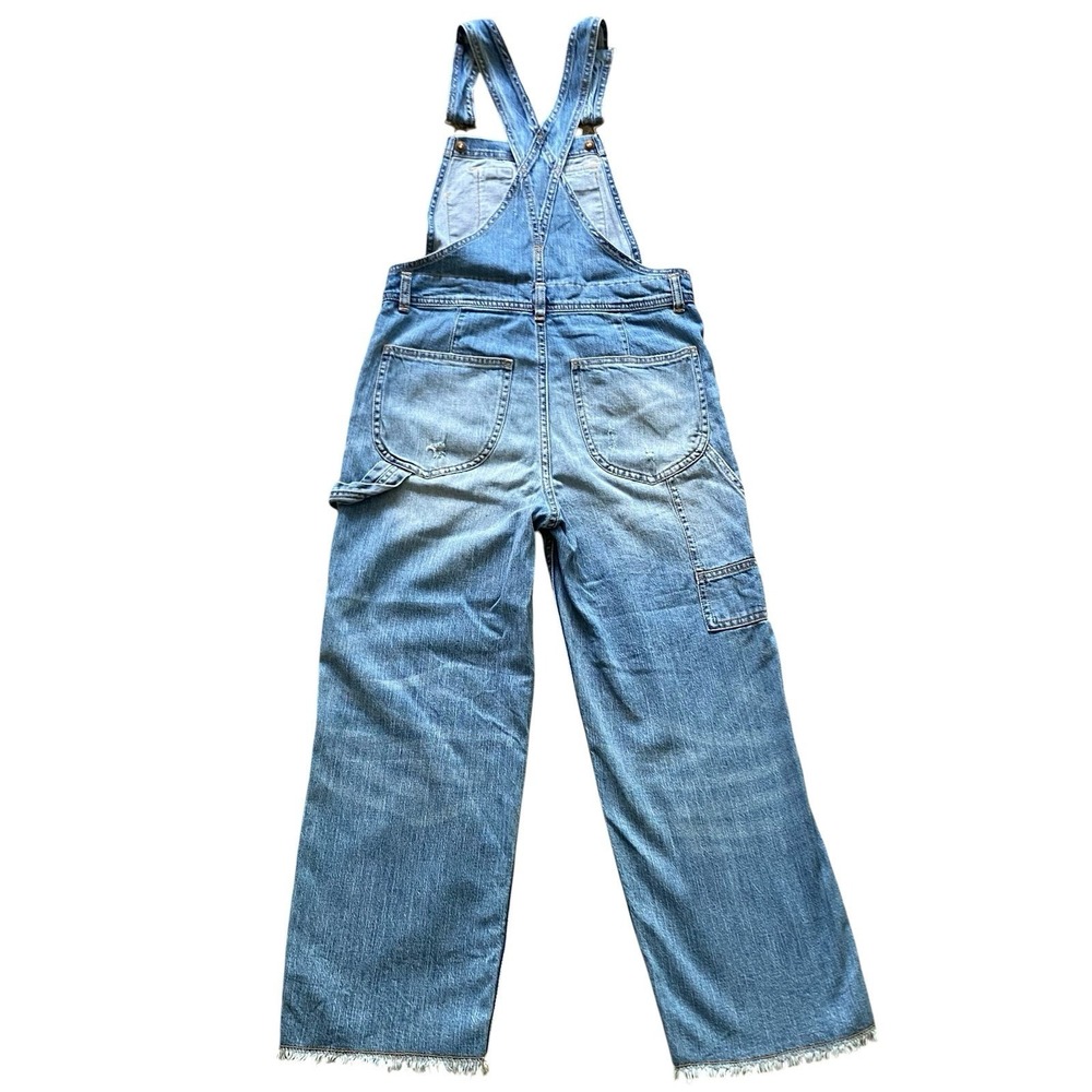 Pilcro Anthropologie Denim Overalls Size 25 Blue Relaxed Raw Hem Distressed - Picture 2 of 12